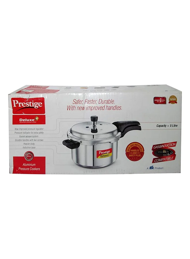 Prestige Deluxe Popular Pressure Cooker With Lid, Precision Weight Valve Silver 5Liters