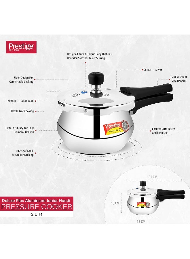 Prestige - Deluxe Plus Baby Handi Aluminium Pressure Cooker  with Outer lid, Induction compatibale Base Durable Design Silver 2Liters - Image 1