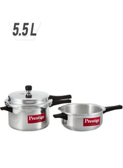 Prestige 2 Pieces Aluminium Pressure Cooker Set |  Pressure Cooker With Lid and 5.5 Liters, 2.5 Liters  Pressure Pan without Lid  - Image 1