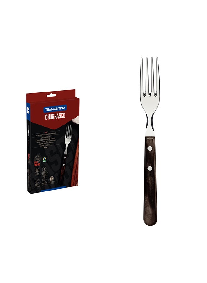 TRAMONTINA Churrasco 4 Pieces Stainless Steel Jumbo Steak Fork Set with Treated Brown Polywood Handles Brown/Silver 4x(2.5x17x32.9)cm - Image 1