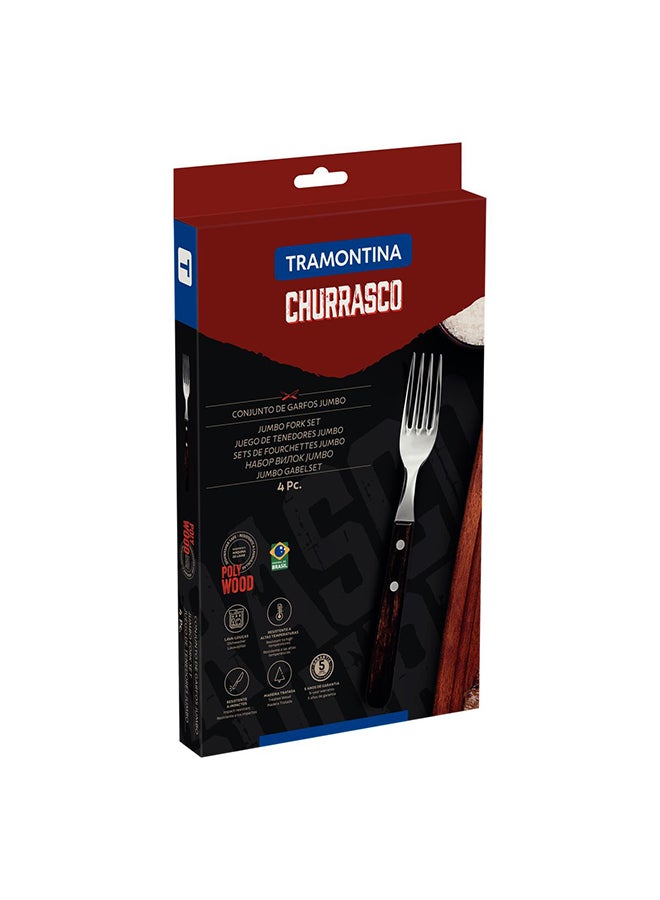 TRAMONTINA Churrasco 4 Pieces Stainless Steel Jumbo Steak Fork Set with Treated Brown Polywood Handles Brown/Silver 4x(2.5x17x32.9)cm - Image 2