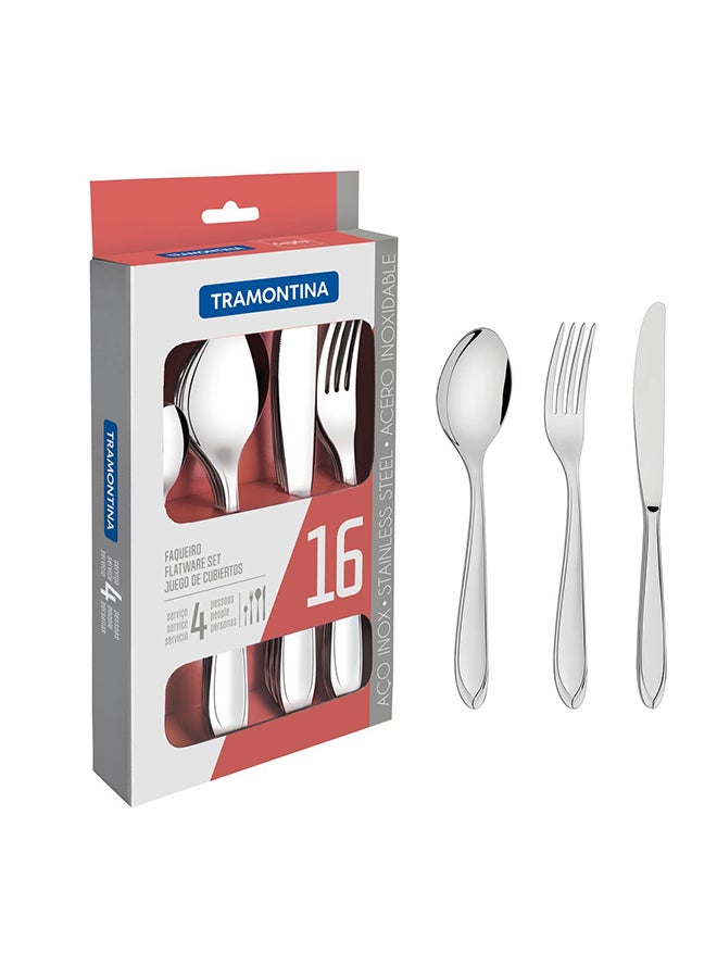 TRAMONTINA Laguna 16 Pieces Stainless Steel Flatware Set with Table Knife and High Gloss Finish and Detailing on the Handles Silver  - Image 1