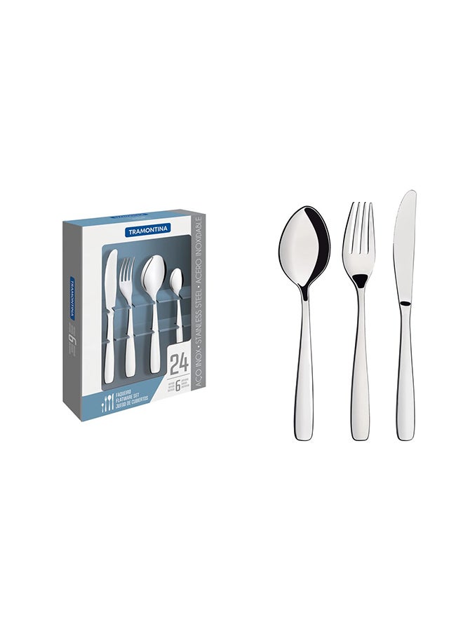 TRAMONTINA Amazona 24 Pieces Stainless Steel Flatware Set with Table Knife and High Gloss Finish Silver  - Image 1