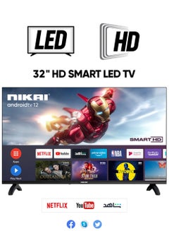 NIKAI 32 Inch Smart LED TV | HD 1366 x 768 Resolution | Android TV with Wi-Fi & DLNA | Quad-Core Processor | 16W Speaker Power | 2x HDMI, 2x USB | Netflix, YouTube, Shahid NTV3200SLED Black  - Image 1