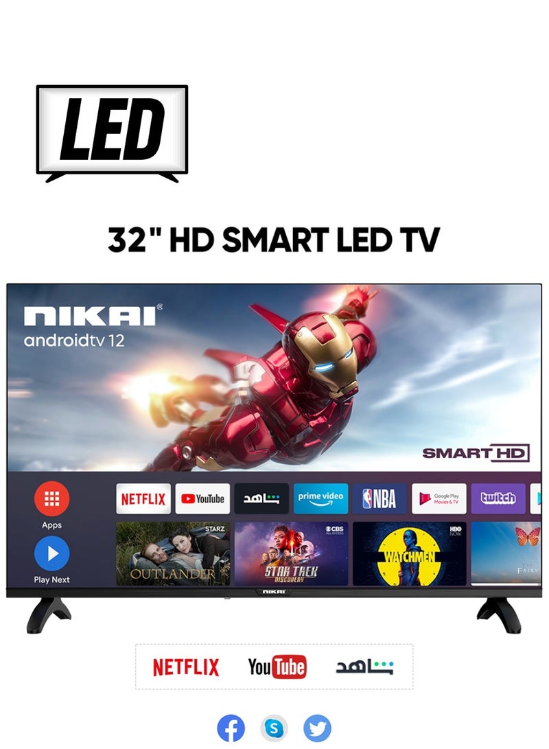 NIKAI - 32 Inch Smart LED TV | HD 1366 x 768 Resolution | Android TV with Wi-Fi & DLNA | Quad-Core Processor | 16W Speaker Power | 2x HDMI, 2x USB | Netflix, YouTube, Shahid NTV3200SLED / NTV3216SLED4 Black - Image 1