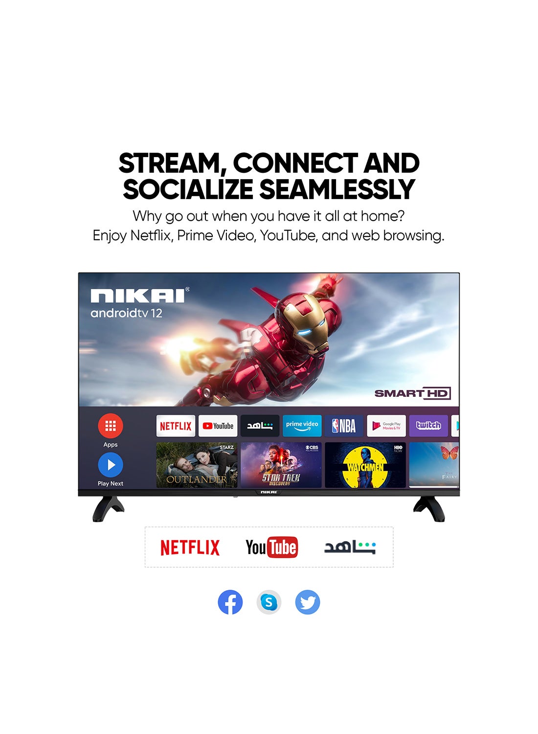 32 Inch Smart LED TV | HD 1366 x 768 Resolution | Android TV with Wi-Fi & DLNA | Quad-Core Processor | 16W Speaker Power | 2x HDMI, 2x USB | Netflix, YouTube, Shahid | 60Hz | Model Year 2018 | NTV3200SLED / NTV3200SLED4 Black image 9