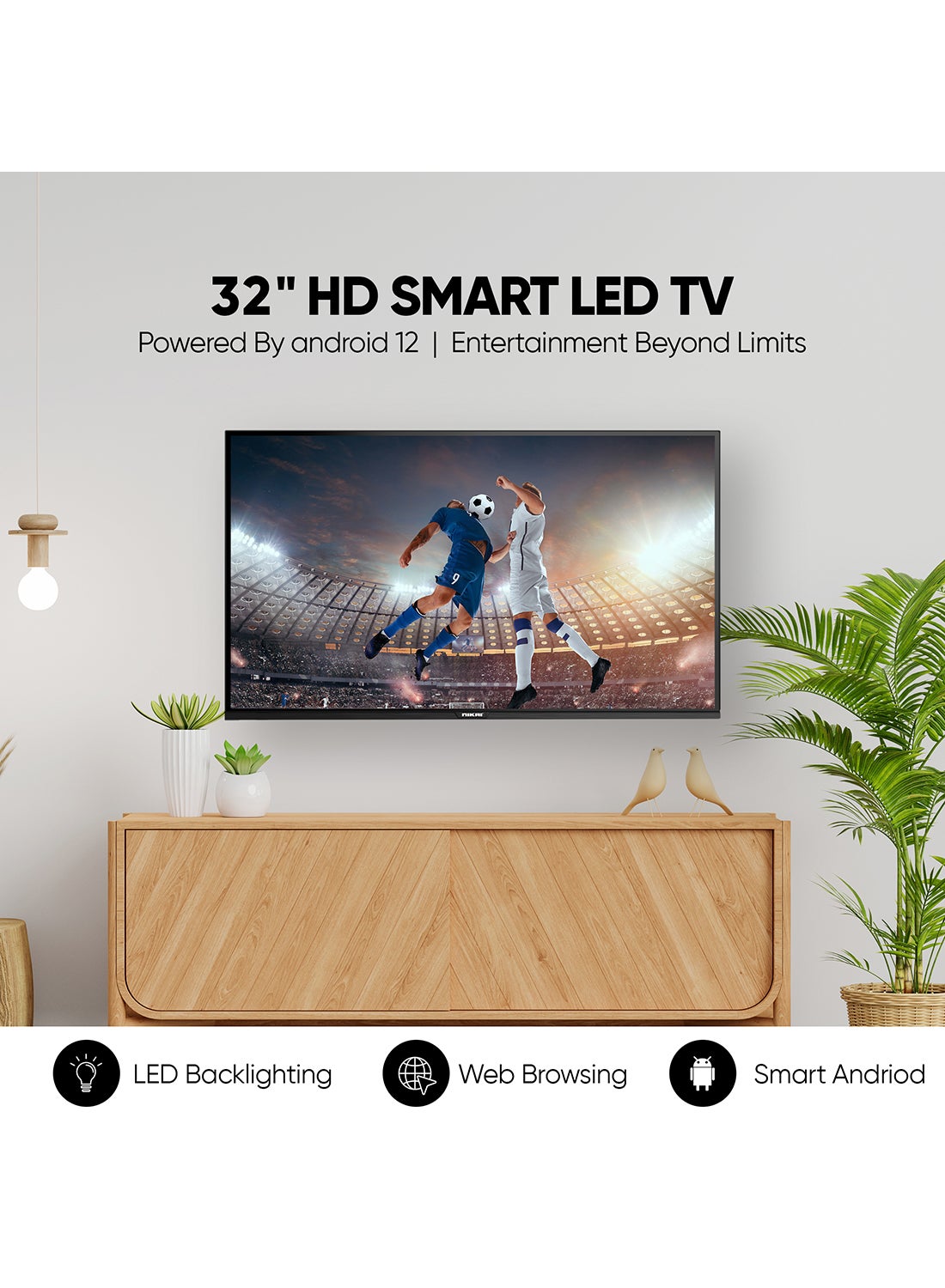 32 Inch Smart LED TV | HD 1366 x 768 Resolution | Android TV with Wi-Fi & DLNA | Quad-Core Processor | 16W Speaker Power | 2x HDMI, 2x USB | Netflix, YouTube, Shahid | 60Hz | Model Year 2018 | NTV3200SLED / NTV3200SLED4 Black image 3