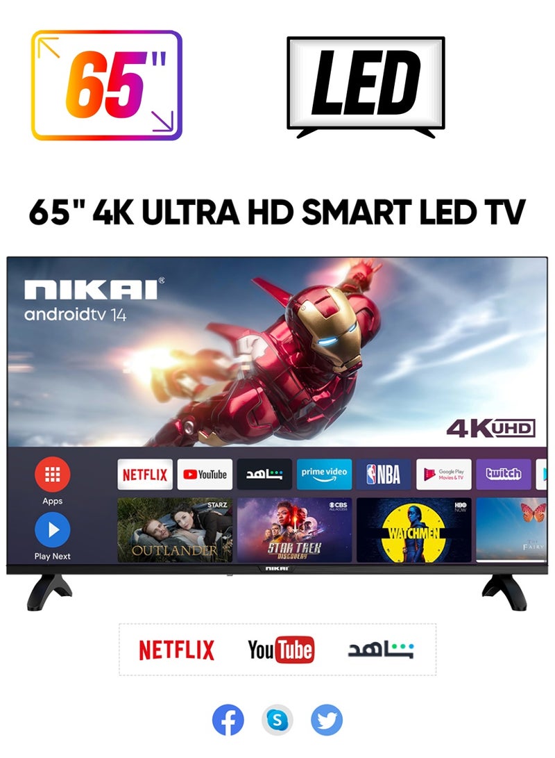 65-Inch 4K UHD Android Smart LED TV | Ultra HD Resolution, Built-In Apps (Netflix, YouTube, Facebook, Twitter, Skype) | 60Hz Refresh Rate, USB & HDMI Connectivity, DLNA Support UHD65SLED Black - pnsku/N11069377A/45/_/1739966961/7a2b2b82-ca2e-488a-923e-7dc8074926b5