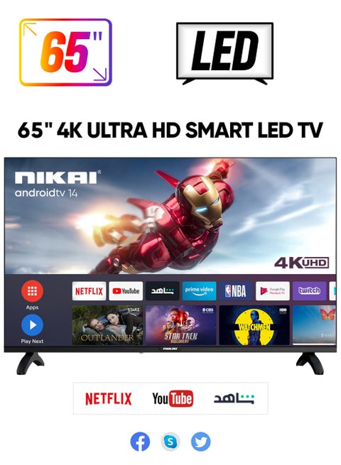 تلفزيون 65 بوصة 4K - Ultra HD Android Smart LED - وضع الألعاب، معدلات تحديث 60 هرتز. UHD65SLED1 أسود UHD65SLED أسود