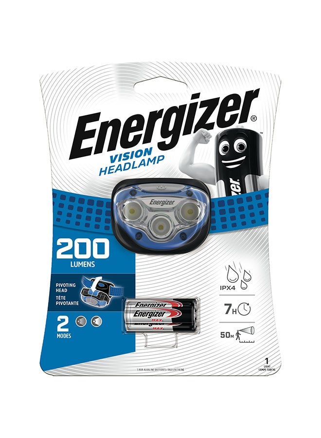 Energizer Energizer Vision LED Head Torch, Bright Headlamp, Water Resistant, Hands-Free, Lightweight for Indoor and Outdoor Activities, Batteries Included Blue/Black/Silver  - Image 1
