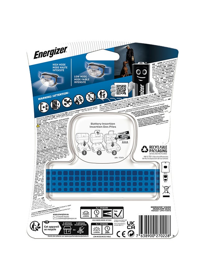 Energizer Energizer Vision LED Head Torch, Bright Headlamp, Water Resistant, Hands-Free, Lightweight for Indoor and Outdoor Activities, Batteries Included Blue/Black/Silver  - Image 2