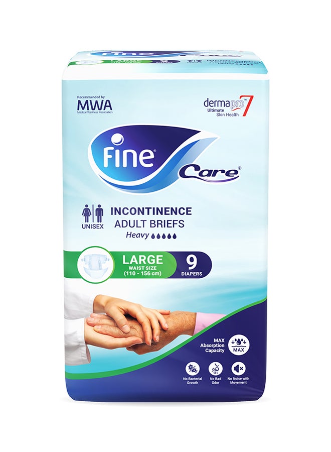 Fine Care Incontinence Adult Diapers Breifs Large Size Waist 110-156 cm, Count 9 - Image 1