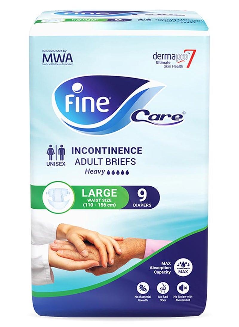Fine Care Incontinence Adult Diapers Breifs Large Size Waist 110-156 cm, Count 9 - Image 1