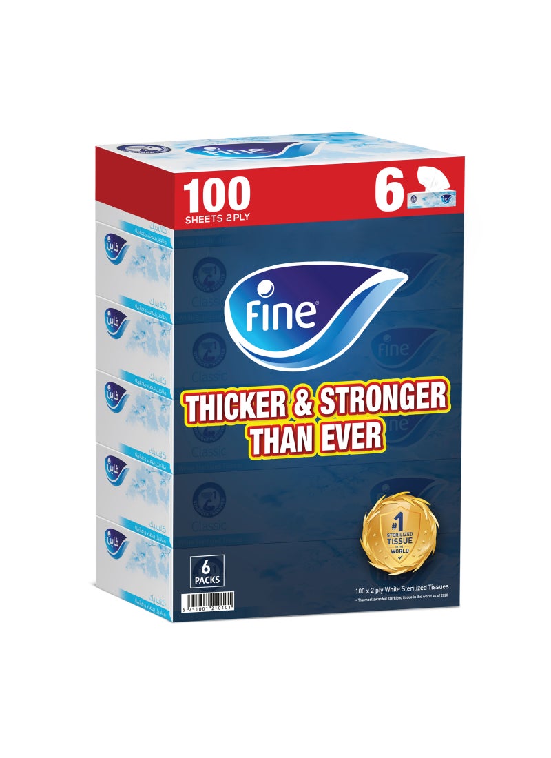 فاين مناديل وجه كلاسيكية معقمة، طبقتين، 100 منديل، عبوة من 6 قطع - Image 1