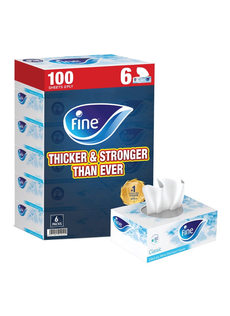 فاين مناديل وجه كلاسيكية معقمة، طبقتين، 100 منديل، عبوة من 6 قطع - Image 2
