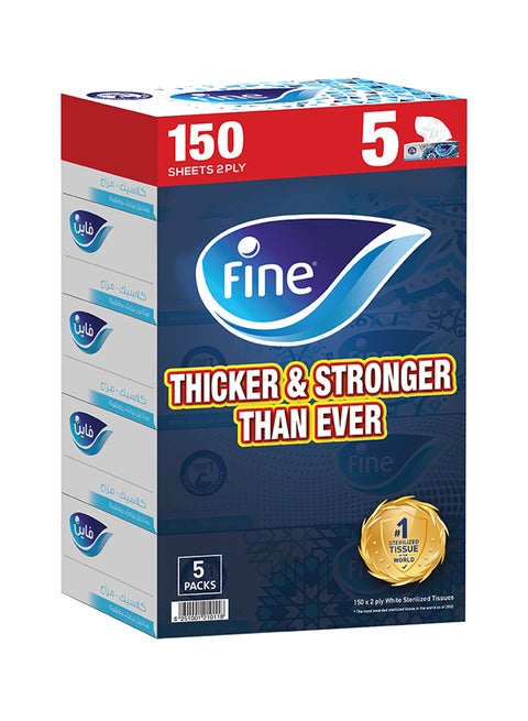 Facial Tissue Boxes, 5 Box, 2 Ply x 150 Sheets White