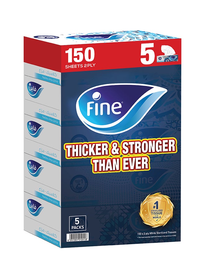 Fine - Facial Tissue Boxes, 5 Box, 2 Ply x 150 Sheets White - Image 1