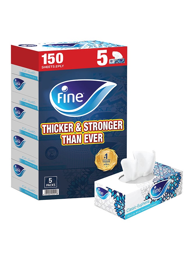 Fine - Facial Tissue Boxes, 5 Box, 2 Ply x 150 Sheets White - Image 1