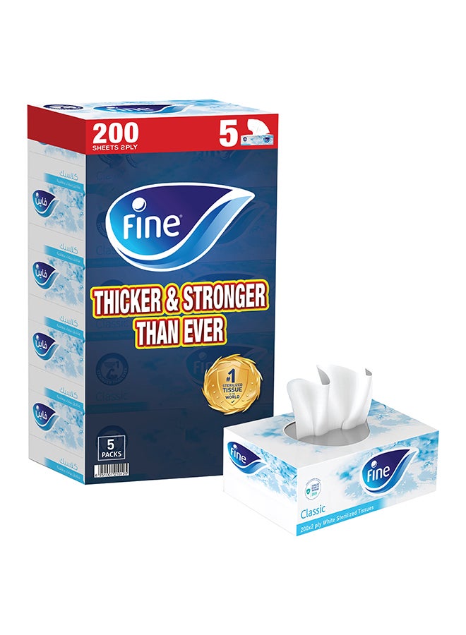 Fine Facial Tissue Boxes, 2 Ply, 5 Piece, 200 Sheets White  - Image 2