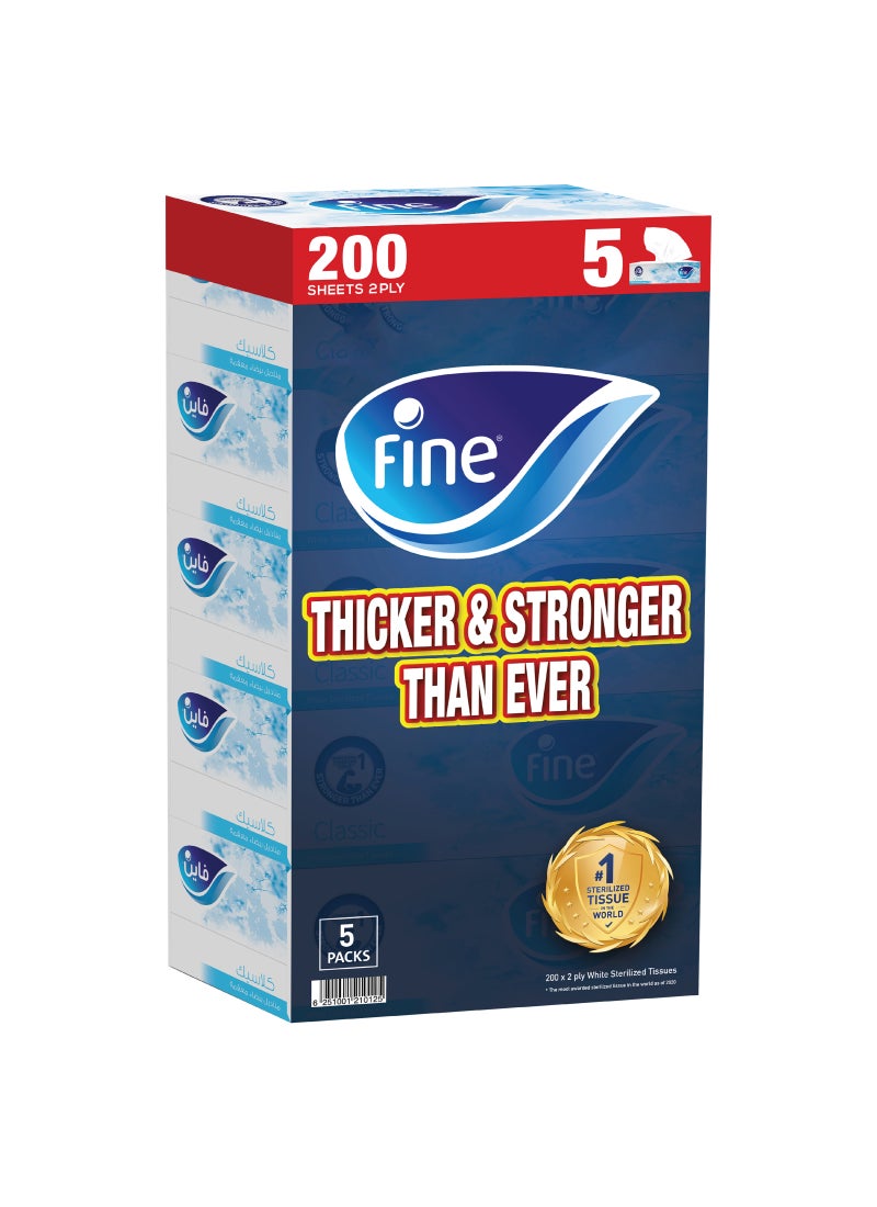 فاين مناديل معقمة للوجه كلاسيكية من طبقتين 200 ورقة من 5 عبوات - Image 1