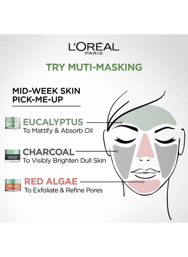 L'OREAL PARIS - Pure Clay Green Face Mask With Eucalyptus Purifies And Mattifies 50ml - Image 1