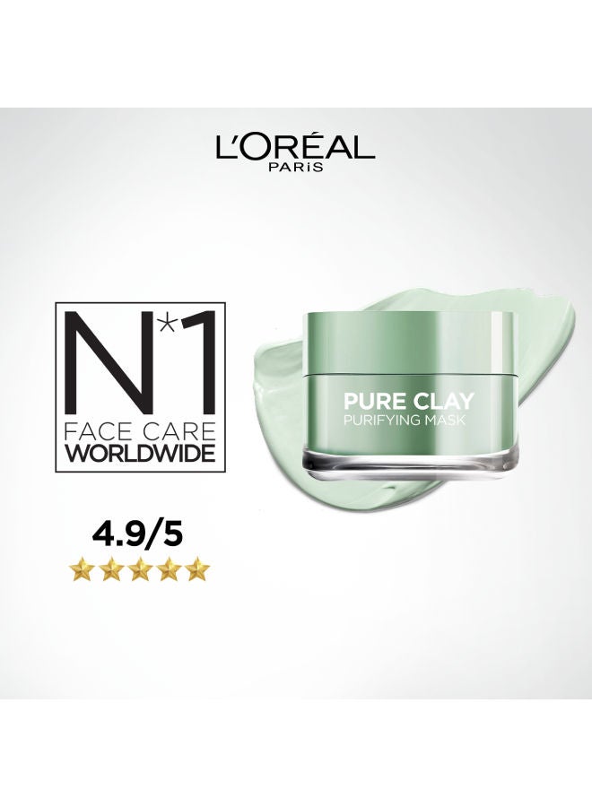 L'OREAL PARIS - Pure Clay Green Face Mask With Eucalyptus Purifies And Mattifies 50ml - Image 1