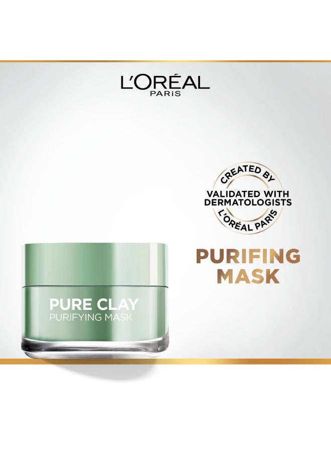 L'OREAL PARIS - Pure Clay Green Face Mask With Eucalyptus Purifies And Mattifies 50ml - Image 1