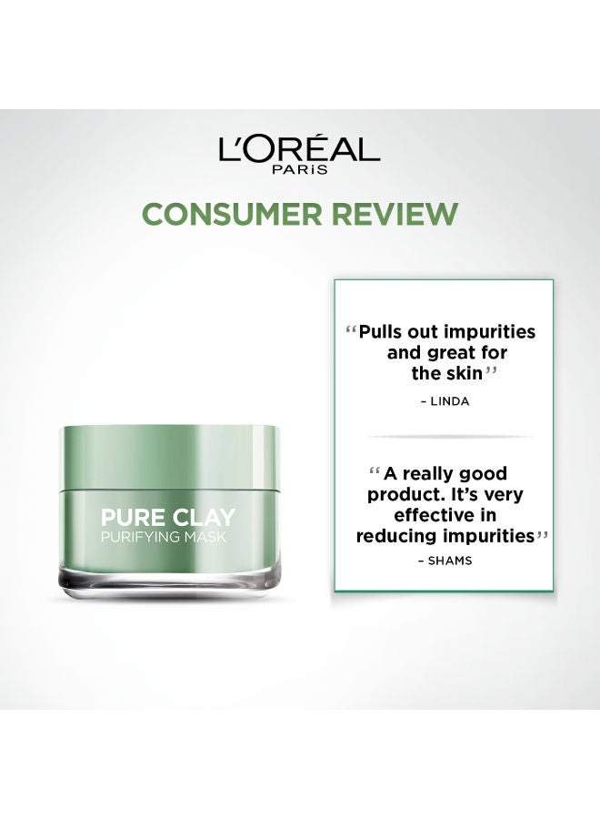 L'OREAL PARIS - Pure Clay Green Face Mask With Eucalyptus Purifies And Mattifies 50ml - Image 1