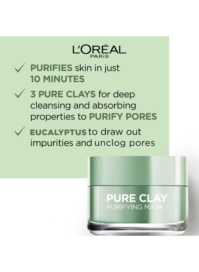 L'OREAL PARIS - Pure Clay Green Face Mask With Eucalyptus Purifies And Mattifies 50ml - Image 1