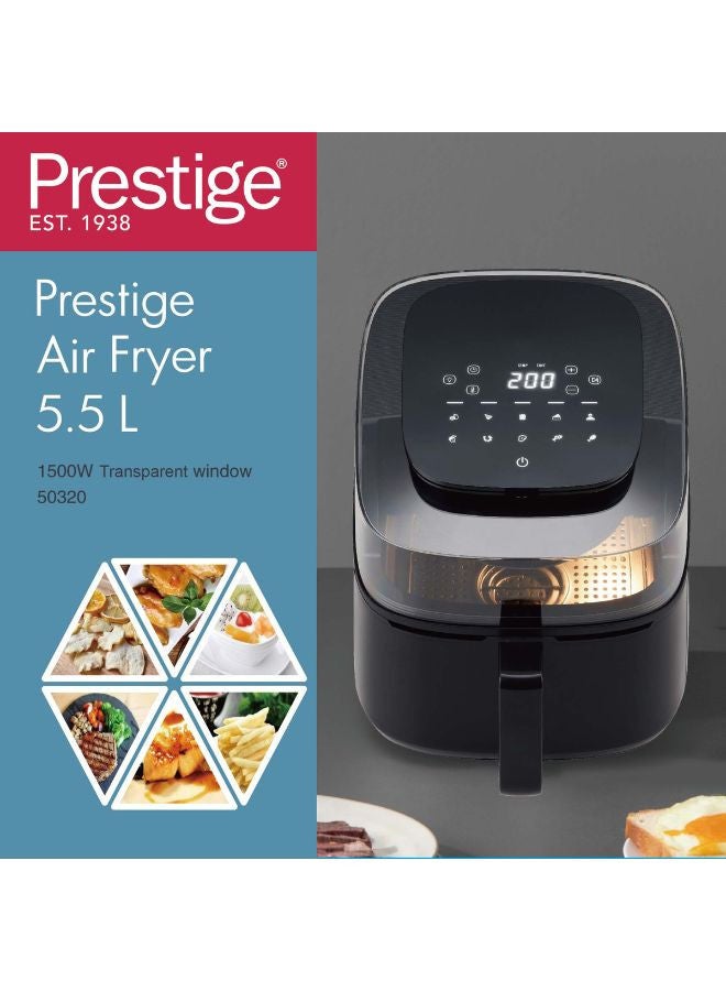 Prestige - Air Fryer 5.5 Litre With Transparent Window | Non Stick Coated Frying pan with Grill | Touch Panel with 12 Preset Function 5.5 L 1500 W PR50320 Black - Image 1