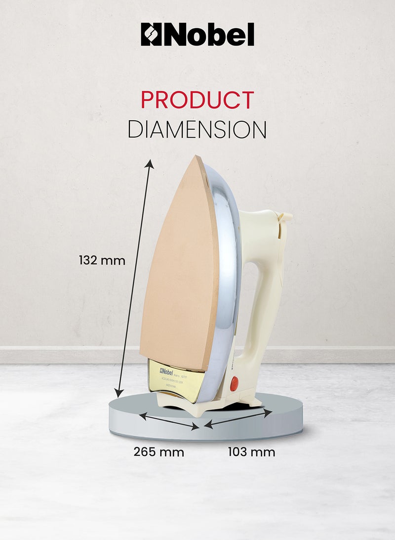 Heavy Weight Dry Iron With Non-Stick Golden Teflon Coated Sole Plate, Variable Heat Control, Overheating Protection 1200 W NDI707I Silver