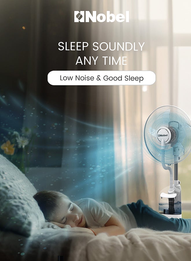 نوبل 16 بوصة مع 5 شفرات مروحة واقفة للرذاذ قابلة لإعادة الشحن، تذبذب واسع، 4 مصابيح LED ساطعة - Image 4