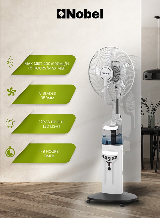 نوبل 16 بوصة مع 5 شفرات مروحة واقفة للرذاذ قابلة لإعادة الشحن، تذبذب واسع، 4 مصابيح LED ساطعة - Image 2