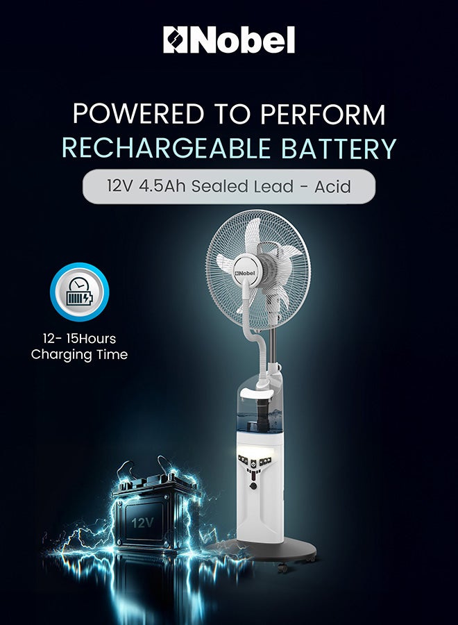 نوبل 16 بوصة مع 5 شفرات مروحة واقفة للرذاذ قابلة لإعادة الشحن، تذبذب واسع، 4 مصابيح LED ساطعة - Image 5