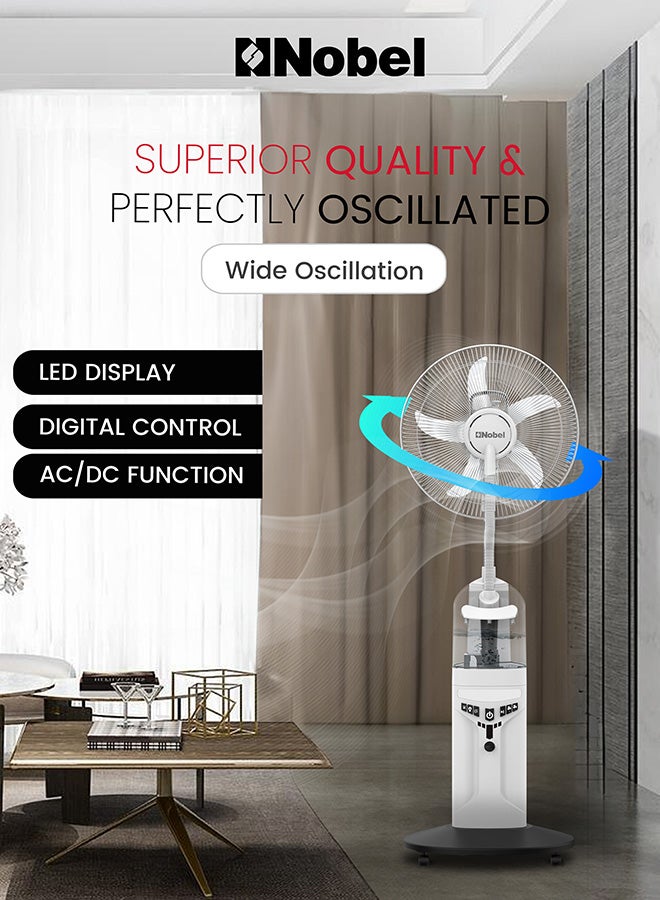 نوبل 16 بوصة مع 5 شفرات مروحة واقفة للرذاذ قابلة لإعادة الشحن، تذبذب واسع، 4 مصابيح LED ساطعة - Image 3