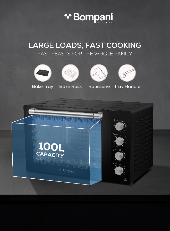 Bompani 100L Electric Oven 2800W Adjustable Thermostat & Timer, Convection, Lamp & Rotisserie, Double Glass Door, 4 Control Knobs, Straight & M-Shape Heating Elements 100 L 2800 W BEO120 Black - Image 3