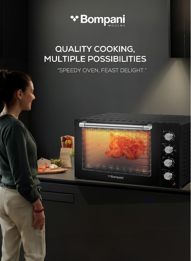 Bompani 100L Electric Oven 2800W Adjustable Thermostat & Timer, Convection, Lamp & Rotisserie, Double Glass Door, 4 Control Knobs, Straight & M-Shape Heating Elements 100 L 2800 W BEO120 Black - Image 2