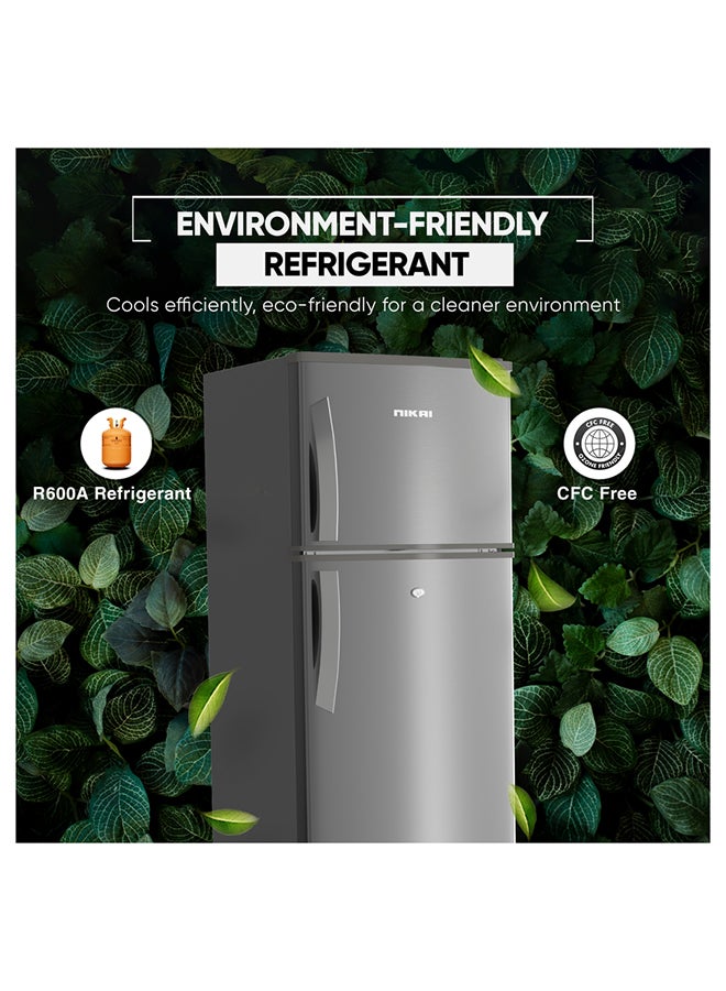 NIKAI - 280L Gross / 205 Net, Double Door Top Mount Refrigerator, 2 Glass Shelves And Bottle Storage Racks, Power Saving R600A Gas, CFC Free, Silent Operation Best For Home, Office With Child Lock Key 574 kW NRF280DN5S Grey - Image 1
