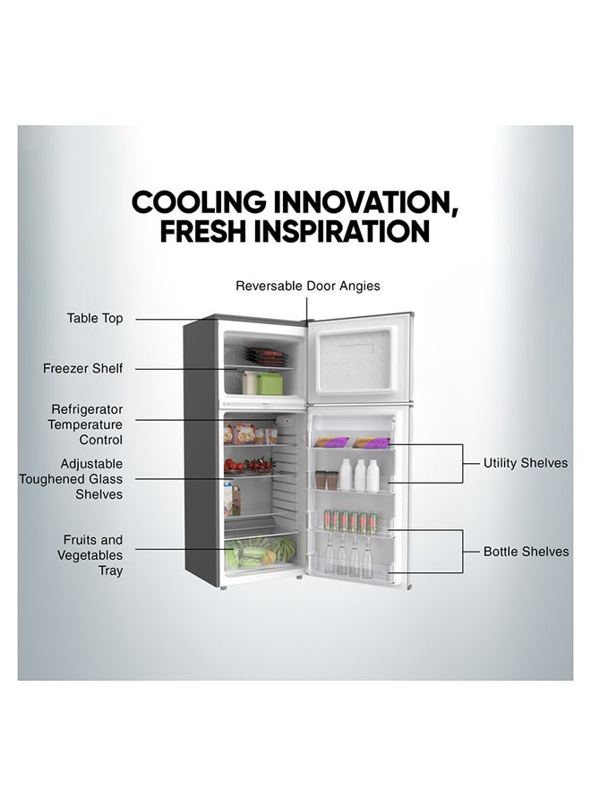 NIKAI - 280L Gross / 205 Net, Double Door Top Mount Refrigerator, 2 Glass Shelves And Bottle Storage Racks, Power Saving R600A Gas, CFC Free, Silent Operation Best For Home, Office With Child Lock Key 574 kW NRF280DN5S Grey - Image 1