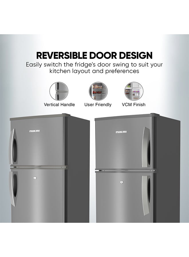 NIKAI - 280L Gross / 205 Net, Double Door Top Mount Refrigerator, 2 Glass Shelves And Bottle Storage Racks, Power Saving R600A Gas, CFC Free, Silent Operation Best For Home, Office With Child Lock Key 574 kW NRF280DN5S Grey - Image 1