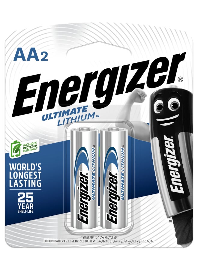 Energizer - Energizer Ultimate Lithium batteries - AA  L91BP2  [Pack Of 2] Silver/Blue - Image 1