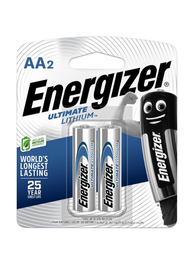 Energizer Energizer Ultimate Lithium batteries - AA  L91BP2  [Pack Of 2] Silver/Blue - Image 1