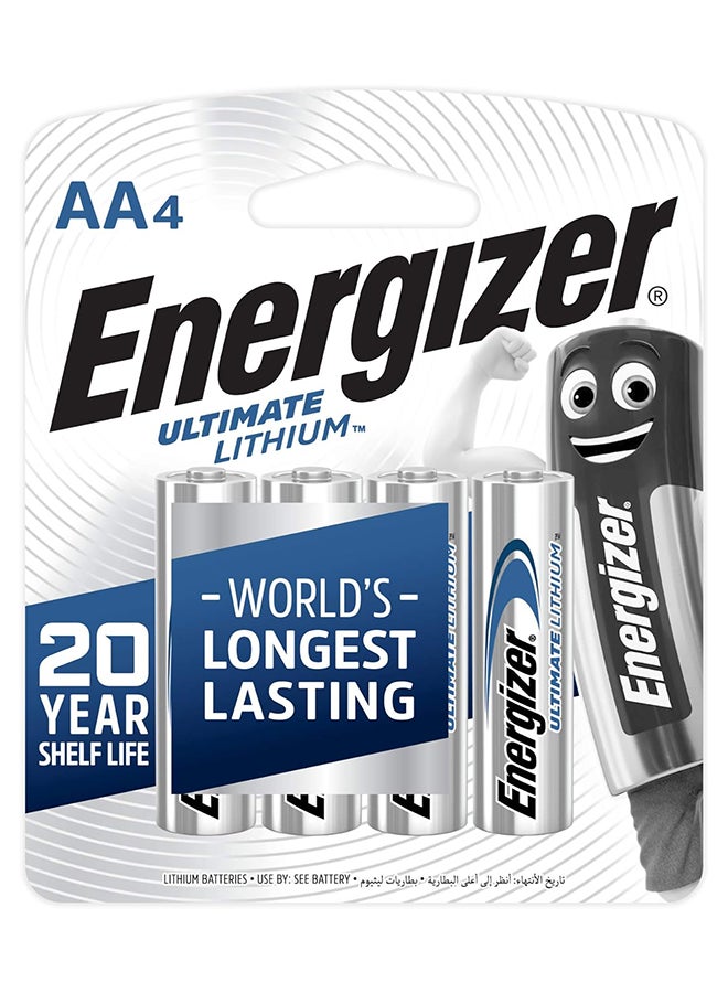 Energizer Ultimate Lithium AA Batteries Pack of 4 Silver 