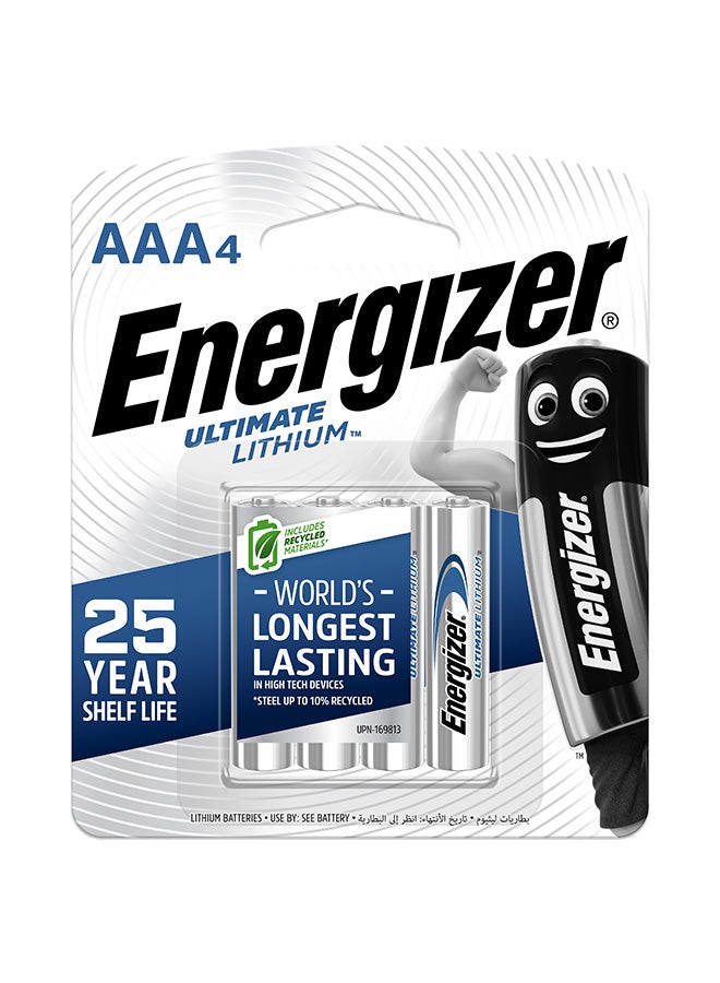 Energizer Ultimate Lithium AAA Batteries Pack of 4 Silver - Image 1