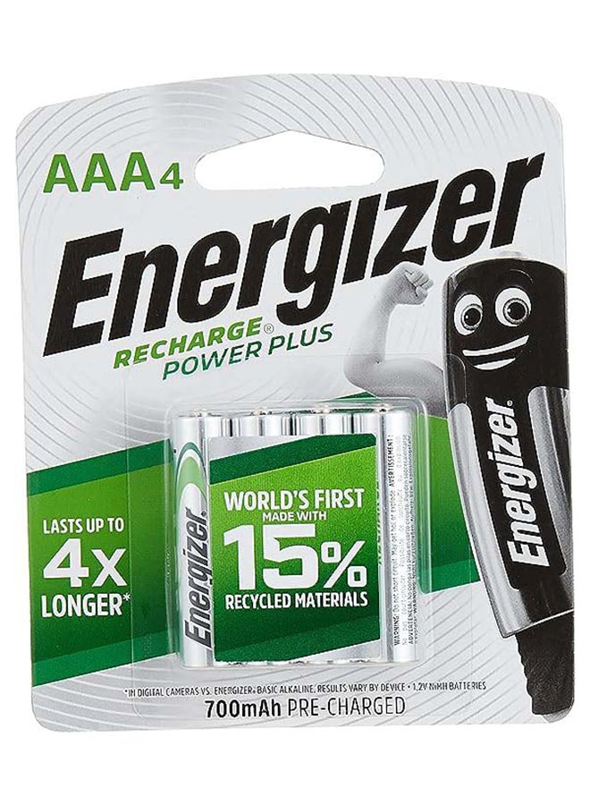 Energizer Rechargeable  Power Plus AAA Batteries Pack of 4 Silver 