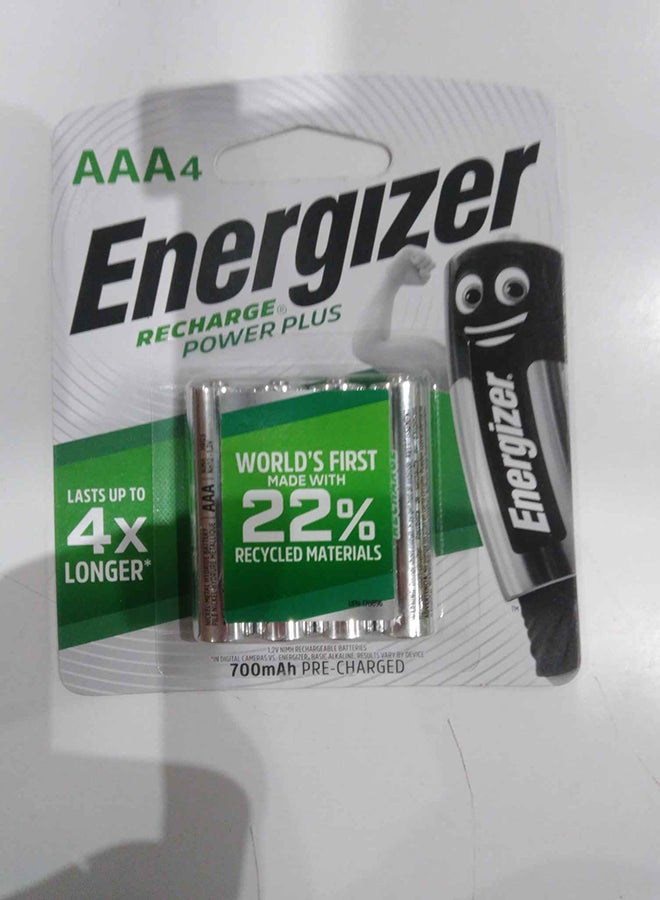 Energizer Rechargeable  Power Plus AAA Batteries Pack of 4 Silver 