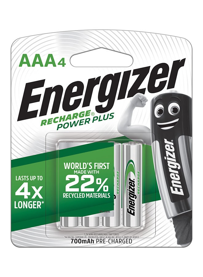 Energizer Rechargeable  Power Plus AAA Batteries Pack of 4 Silver 