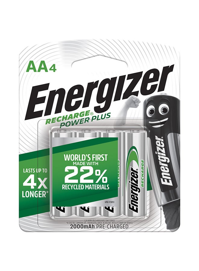 Energizer Rechargeable  Power Plus AA Batteries Pack of 4 Multicolor 