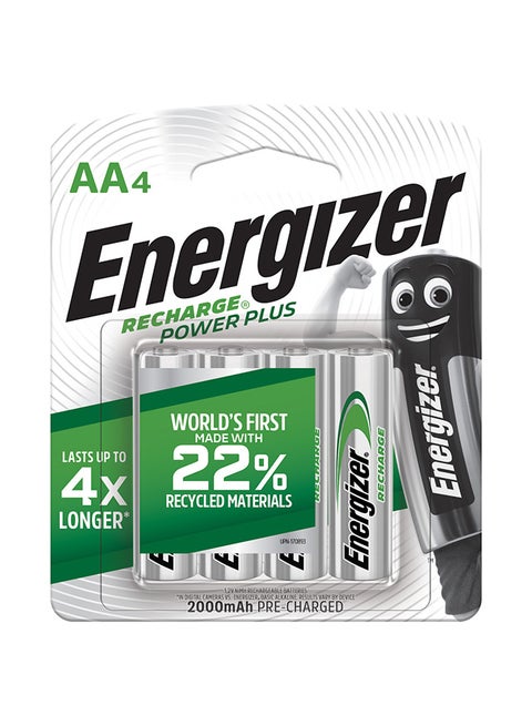 Energizer Rechargeable  Power Plus AA Batteries Pack of 4 Multicolor