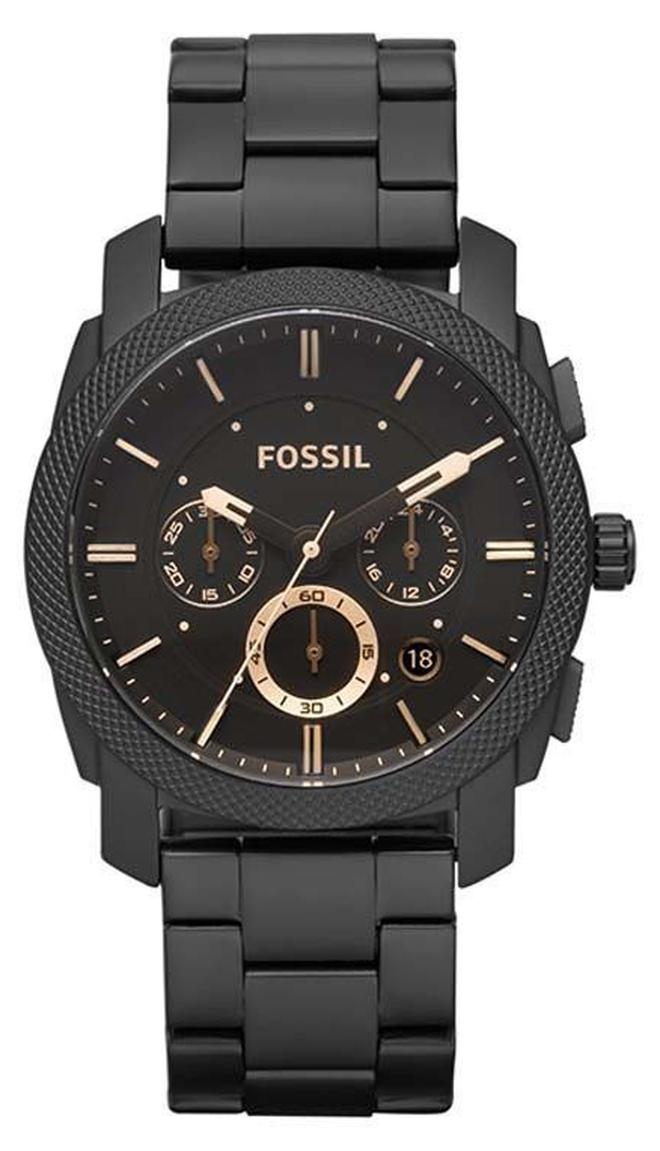 فوسيل ساعة يد بعقارب وسوار من الستانلس ستيل طراز FS4682 - مقاس 42 مم - لون أسود للرجال - Image 1